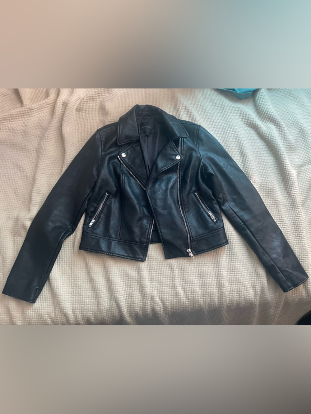 Dynamite Black Leather Moto Jacket with Silver Hardware
